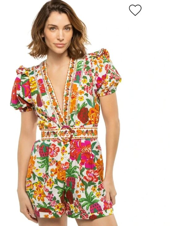 FARM Rio Pants - Farm Rio Off-White Flowerful Sketch Romper S